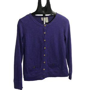 Caribbean Joe Island Women's Medium Brass Button Front Long Sleeve Purple Shirt